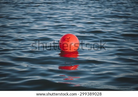 Red round buoy in the sea