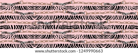 Belts, gold chains, leopard skin and zebra pattern