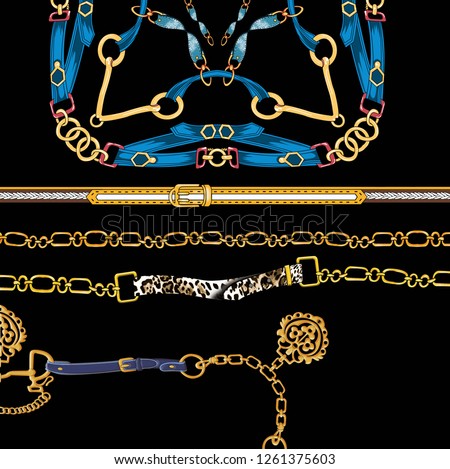 Belts design, gold chains, fashion accessories