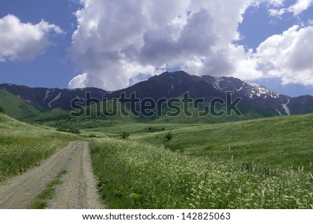 Road to Summer Tien-Shan mountains, Kazakhstan