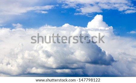 Cloudscape. Blue sky and white cloud. Sunny day. Cumulus cloud.