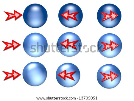 Round  of the button, arrow(pointer) red on buttons and on a white background