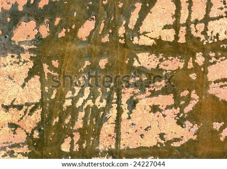 Plate of metal rusty on all background, with old layers of an orange paint