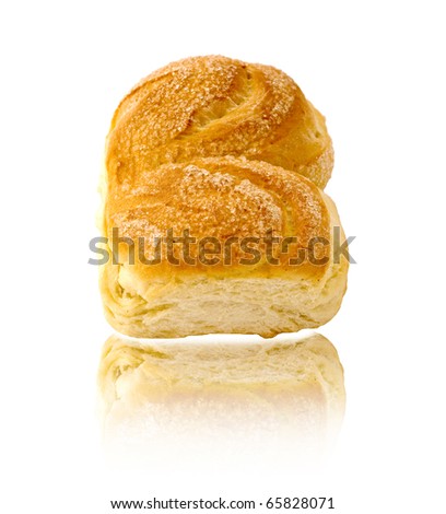 Long loaf of bread on white background