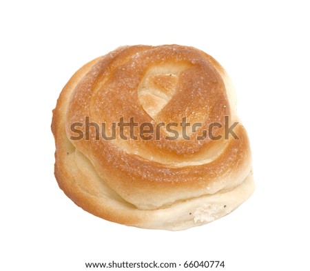 Long loaf of bread on white background