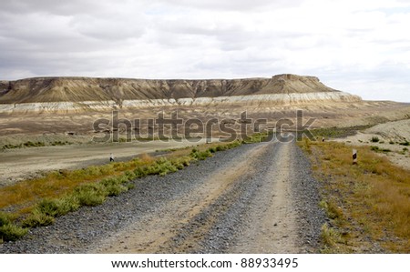 road, chalkstone mountain, Mangystau in Kazakhstan