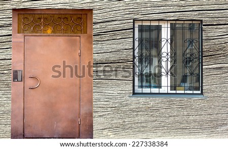 Door and window, wooden background house