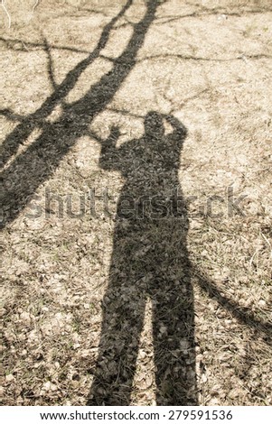 shadow of a man on the ground in the forest