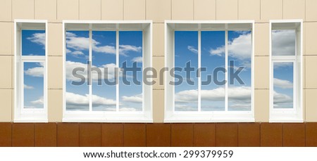 a window in the house, the sky clouds in a glass