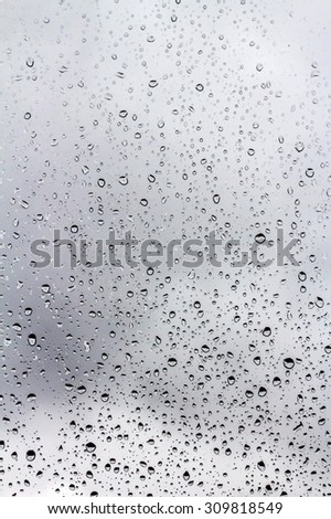 raindrops on glass, on a background of clouds