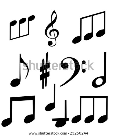 stock vector set of musical symbols on a white background