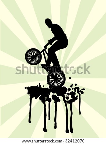 Bmx jump on splash in black and green vector illustration