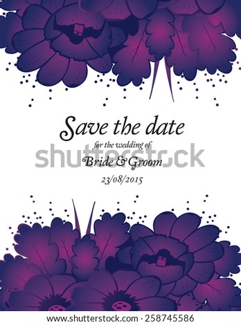 Wedding invitation card with purple flowers