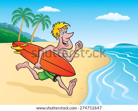 Surfer Going Surfing On Tropical Island