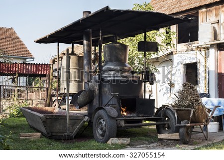 Homemade distillery for making plum brandy used in Eastern Europe countries