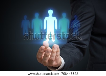 Businessman is selecting best employee candidate. Recruitment and marketing concept.