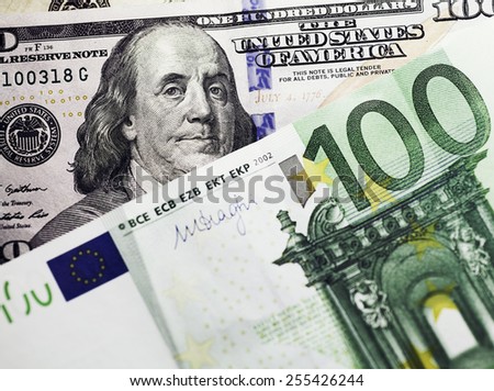 dollar and euro notes. symbol differences euro dollar money background closeup
