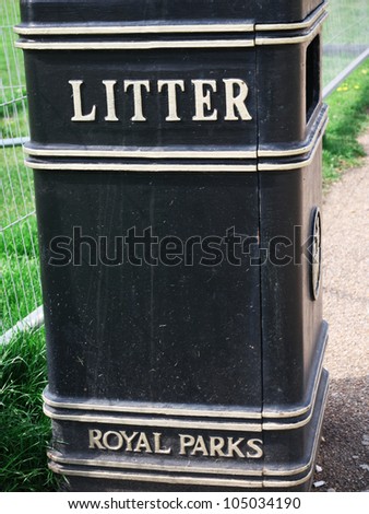 Traditional trash can or litter box in one the public royal parks in London