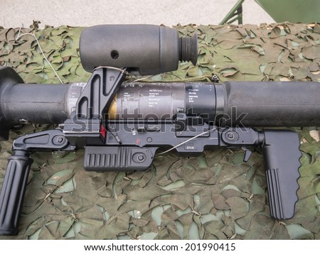 ALMERE, NETHERLANDS - 12 APRIL 2014: Machine gun as used by the Dutch military on display during the first National Security Day held in the city of Almere