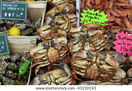 crabs at the market in Normandy