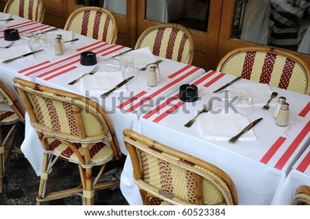 France, tables and chairs in a restaurant