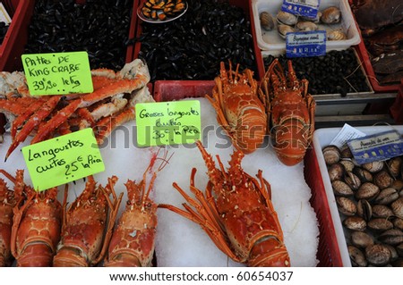 spiny lobster at the fish merchant in Normandy
