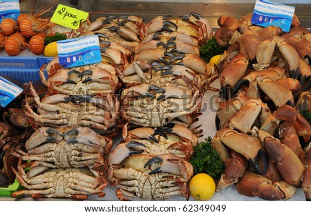 crabs at the Trouville market in Normandy