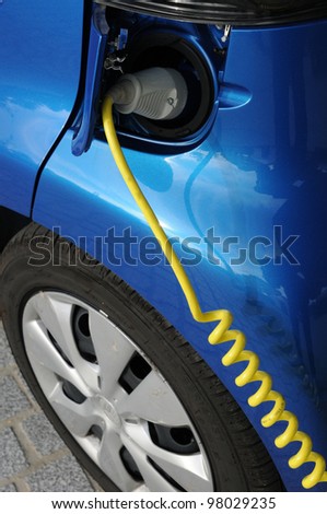 close up of charging battery of an electric car