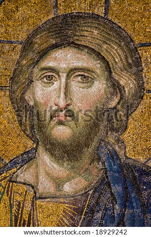 Mosaic wall, Jesus portrait figure in Hagia Sophia, Istanbul, Turkey