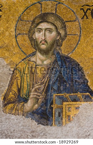 Mosaic wall, Jesus figure in Hagia Sophia, Istanbul, Turkey
