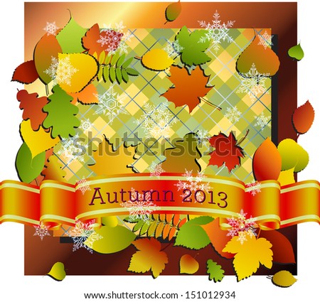 Autumn themes (leaves, colors, banner) with an over layer of faint snowflakes
