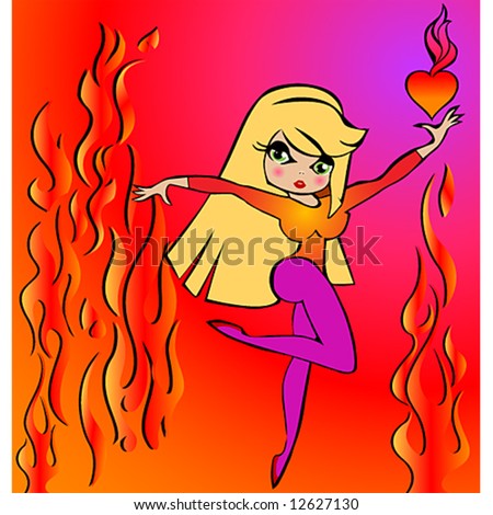 stock vector sexy cartoon girl dances amidst flames