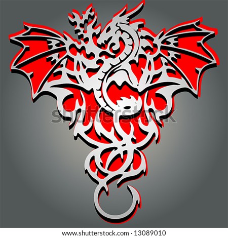 stock vector tribal style dragon cutout with 3D effect For