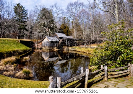 Mabrys Mill in Virginia along the Blue Ridge Parkway on a winter day.