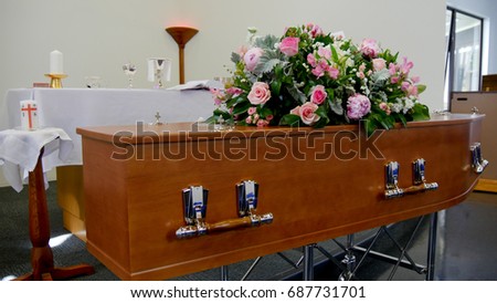 Funeral casket, coffin burial, celebrate the death, goodbye loved one
