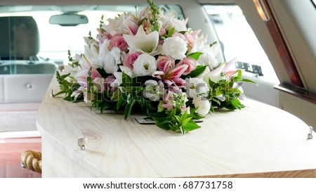 Funeral casket, coffin burial, celebrate the death, goodbye loved one