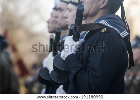 Novosibirsk, Russia  - MAY 5: rehearsal of parade of victory in Great Patriotic War ( World War II ). May 5, 2014 in Novosibirsk, Russia