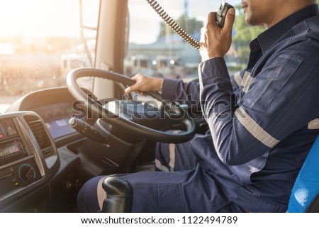 semi truck,Truck Driver Making Talking Through Radio.