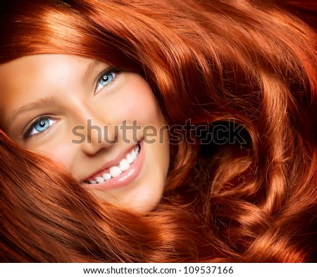 Hair. Beauty With Healthy Long Red Curly Hair. Extension