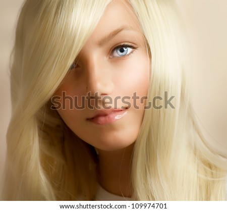 Beautiful Blond Girl Portrait.Blonde Hair.