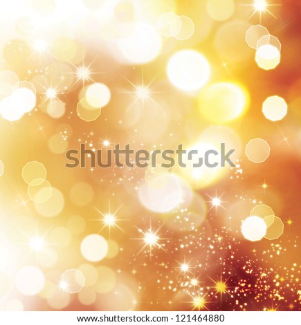 Golden Abstract Bokeh Background. Gold Magic Dust. Christmas Holiday Background Stock Photo