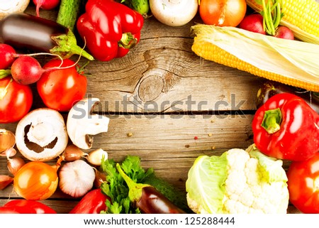 Healthy Organic Vegetables on a Wooden Background. Art Frame Design