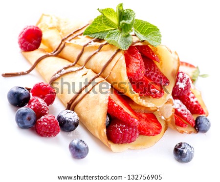 Crepes With Berries Crepe with Strawberry Raspberry Blueberry and Chocolate topping Pancake Crepes With Berries Crepe with Strawberry Raspberry Blueberry and Chocolate topping Pancake