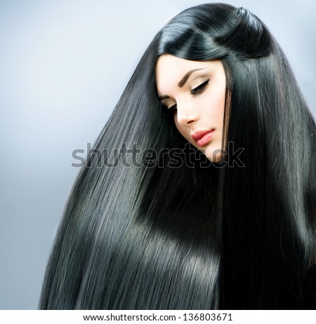Long Straight Hair. Beautiful Brunette Girl. Healthy Black Hair. Beauty Model Woman. Hairstyle