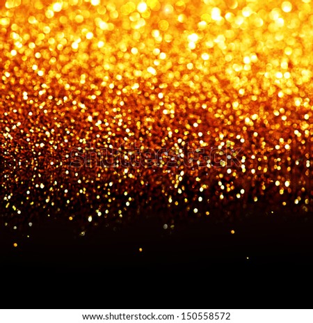 Gold Festive Background. Abstract Golden Christmas And New Year Bokeh Blinking Background With Copyspace