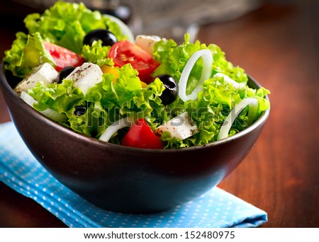 Salad. Mediterranean Salad With Feta Cheese, Tomatoes And Olives