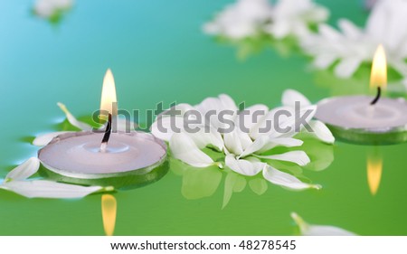 Burning Floating Candles and Flowers