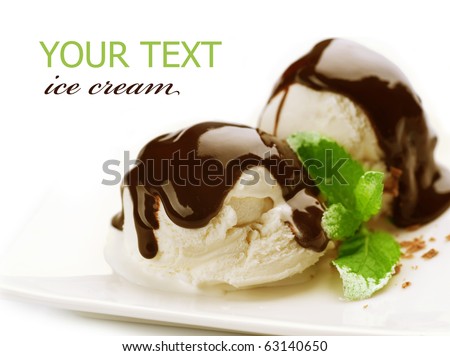 stock photo : Ice cream with Chocolate topping.Dessert over white
