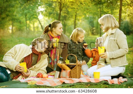 Happy Big Family in Autumn Park.Picnic.
