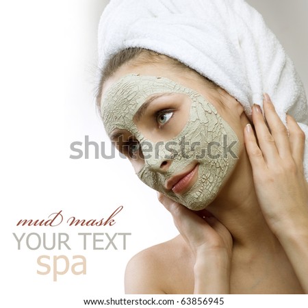 Spa Mud Mask on the woman\'s face.Space for text